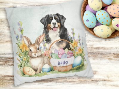 Personalized Bernese Mountain Dog Easter Throw Pillow - Bernese Mountain Dog Shop